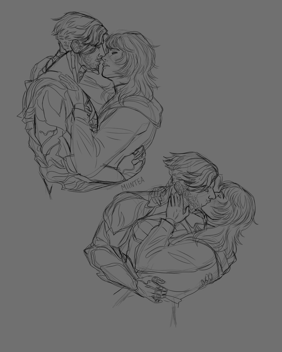 _miintea_'s tweet photo. i got jealous of everyone posting their nye kisses because i can't get mine yet so i drew some instead. i'll line and colour this some other time

[ #warframe ] https://t.co/sryxLmvQma