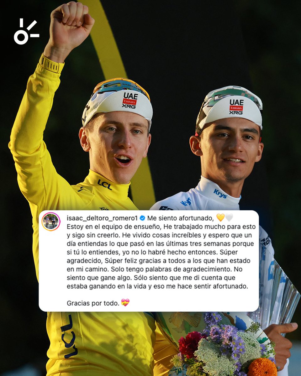 ClaroSports's tweet photo. ¡EL MEJOR LUGAR PARA TORITO! 😎🇲🇽🚴‍♂️

Después de su podio en #LeTour, Isaac del Toro comparte un mensaje a través de sus redes sociales destacando el gran logro que esto significa y lo que el equipo puede representar para el pedalista mexicano 🤝 https://t.co/Xi5200hK0m