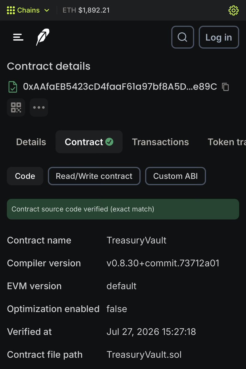 hoodbreak's tweet photo. Our smart contracts are now fully verified on Robinhood Chain Explorer!

https://t.co/w9Qk8jTBen

https://t.co/SPVlsBsxgu https://t.co/A7YbIcT7Ar