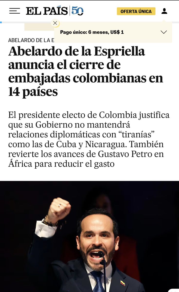 5ersito_'s tweet photo. 🚨🇨🇴 كولومبيا تعيد رسم خريطتها الدبلوماسية... والمغرب خارج قائمة التقليص.

أعلن الرئيس الكولومبي المنتخب أبيلاردو دي لا إسبرييا عن إغلاق 14 سفارة حول العالم، ضمن خطة لإعادة هيكلة السلك الدبلوماسي وخفض النفقات، وذلك مع بدء ولايته في 7 غشت 2026.

وشملت قائمة السفارات التي تقرر إغلاقها:
🇩🇿 الجزائر، 🇦🇿 أذربيجان، 🇧🇧 باربادوس، 🇨🇺 كوبا، 🇨🇿 التشيك، 🇪🇹 إثيوبيا، 🇬🇭 غانا، 🇭🇹 هايتي، 🇭🇺 المجر، 🇲🇾 ماليزيا، 🇳🇮 نيكاراغوا، 🇷🇴 رومانيا، 🇸🇳 السنغال، 🇿🇦 جنوب أفريقيا.

في المقابل، ستواصل السفارة الكولومبية في المغرب 🇲🇦 عملها، إلى جانب بعثتي مصر 🇪🇬 وكينيا 🇰🇪، لتبقى من بين البعثات الدبلوماسية الإفريقية التي حافظت عليها بوغوتا ضمن هيكلها الجديد.

الرسائل الدبلوماسية تُقرأ أحيانا بما هو أبعد من البيانات الرسمية... والمغرب يواصل ترسيخ مكانته كشريك يحظى بالأولوية والثقة.