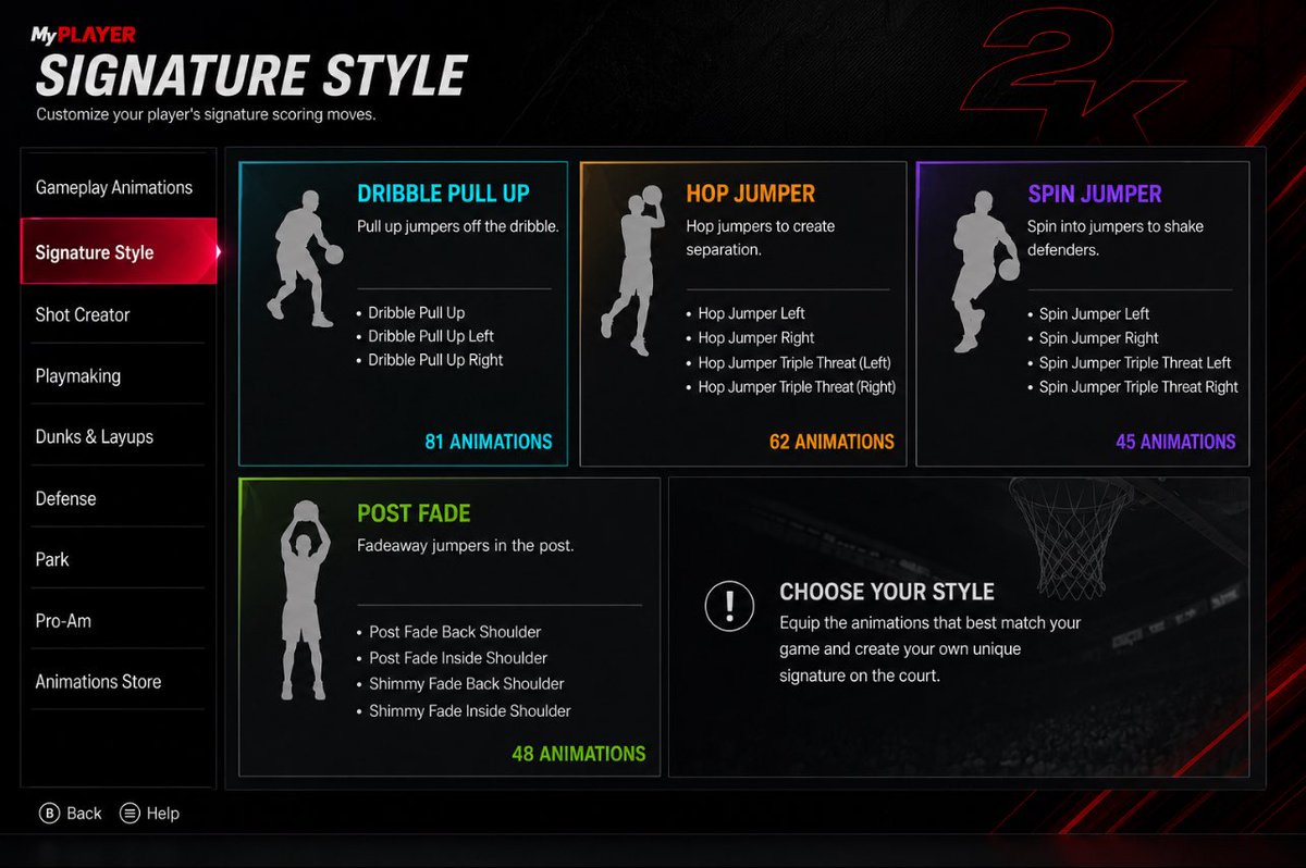 BlaqKobra's tweet photo. THIS is what I want to see the most in #NBA2K27

A more robust expansion of Signature Styles for Shot Creation. Just like the Layup Styles were separated by category (Floater, Spin, Scoop, etc) I want that taken to the next level with Shot Creation by allowing us to Mix/Match ProPlay animations by Shooting Direction (Left/Right)