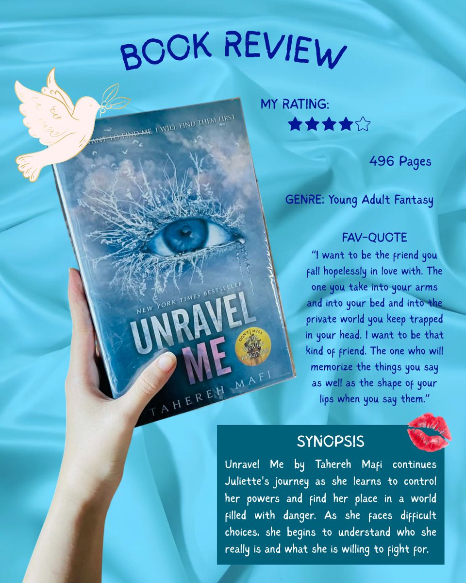 librisfabula's tweet photo. More action and so many emotions.💋 
•
•
This book made me understand why every reader of the Shatter Me series keeps saying, "Trust the process." I wasn't a fan of Warner in the first book, but after reading it, I can say that I’m a fan of him now.

#bookreview
#unravelme https://t.co/3DE8sSk3aA
