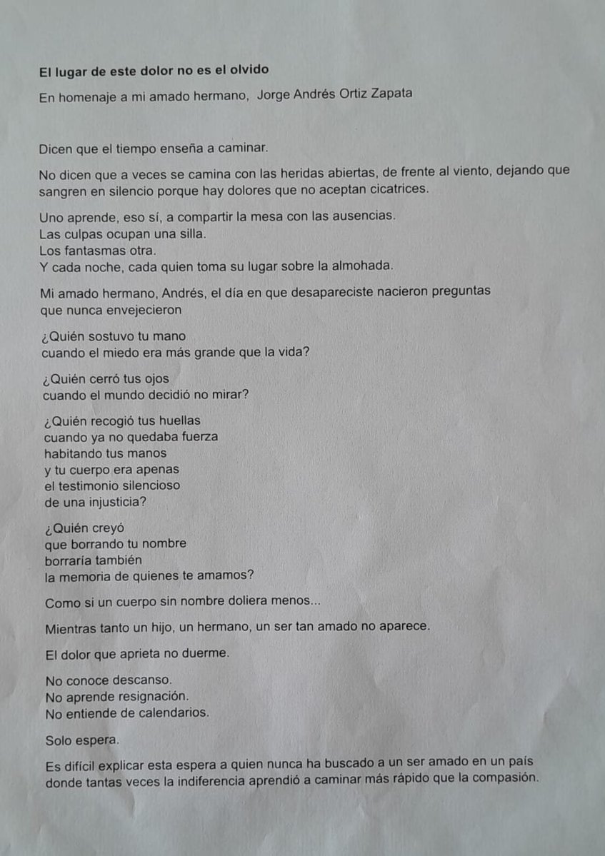 AlejamillerR's tweet photo. Lina María le escribió ésta carta a su hermano, víctima de desaparición forzada y ejecución extrajudicial (falso positivo), al culminar el proceso restaurativo realizado por la ARN.

Léanla con el corazón y la razón, así encontrarán todos los argumentos para defender la JEP. https://t.co/1XR1Y133DS
