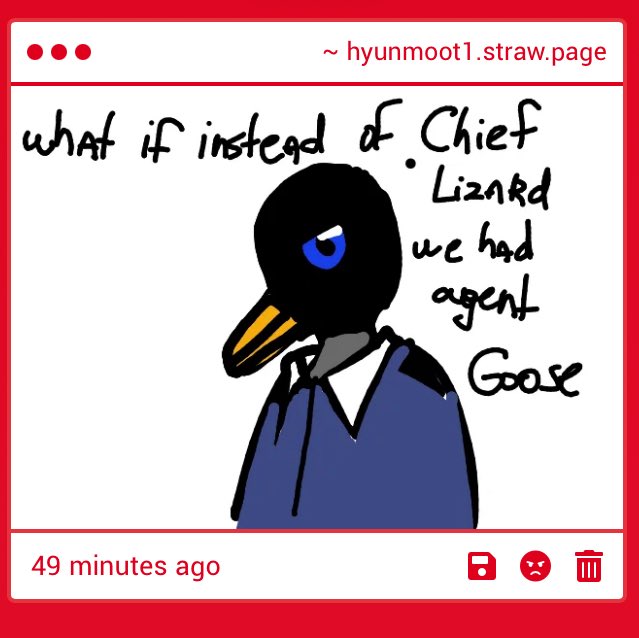 jaekwteam1's tweet photo. …??  Agent goose? You guys are very creative. Thanks for the drawing, I suppose.

Agent goose… it has very nice eyes…

https://t.co/sekAiFOuVX https://t.co/bcKoZVSJyh