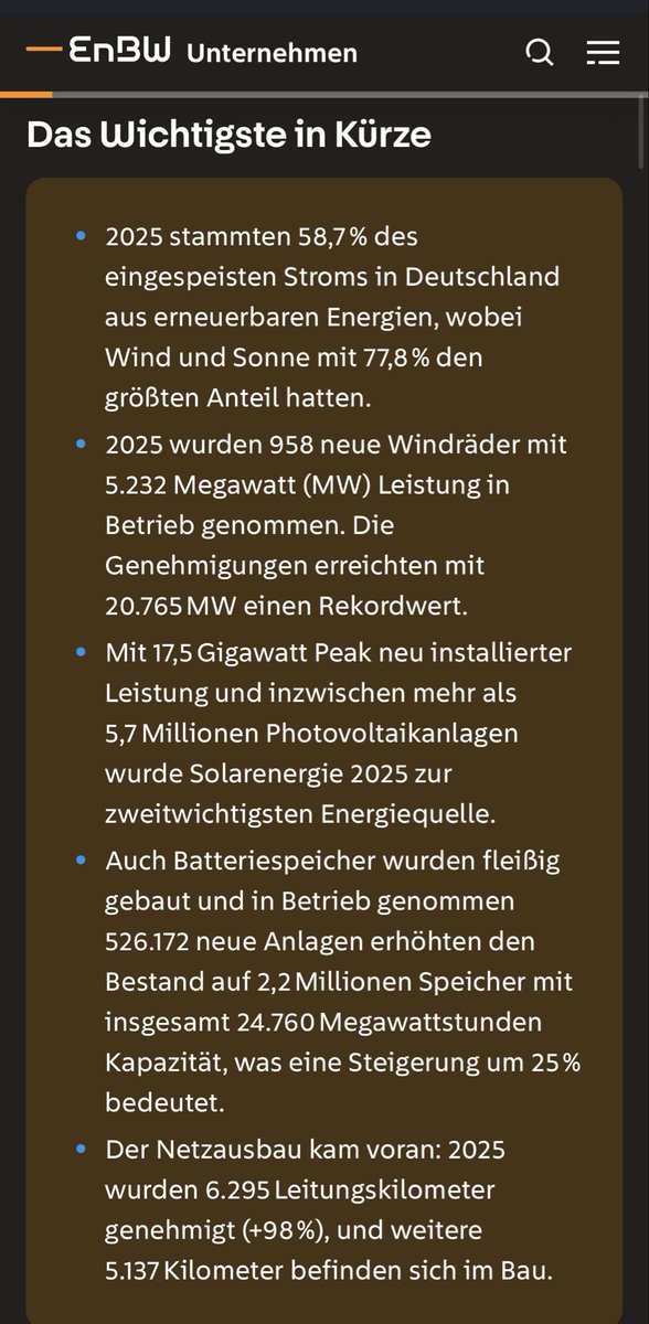 Leseerlaubnis's tweet photo. Im Januar 2026 hat die EnBW die Energiewende 2024 und 2025 gegenübergestellt, um die Beschleunigung zu zeigen.

Man kann Habeck gar nicht dankbar genug dafür sein, dass er so viele Genehmigungen ausgesprochen hat, bevor er das Amt am Reiche übergeben hat.

1/2 https://t.co/zUTBxFY13G
