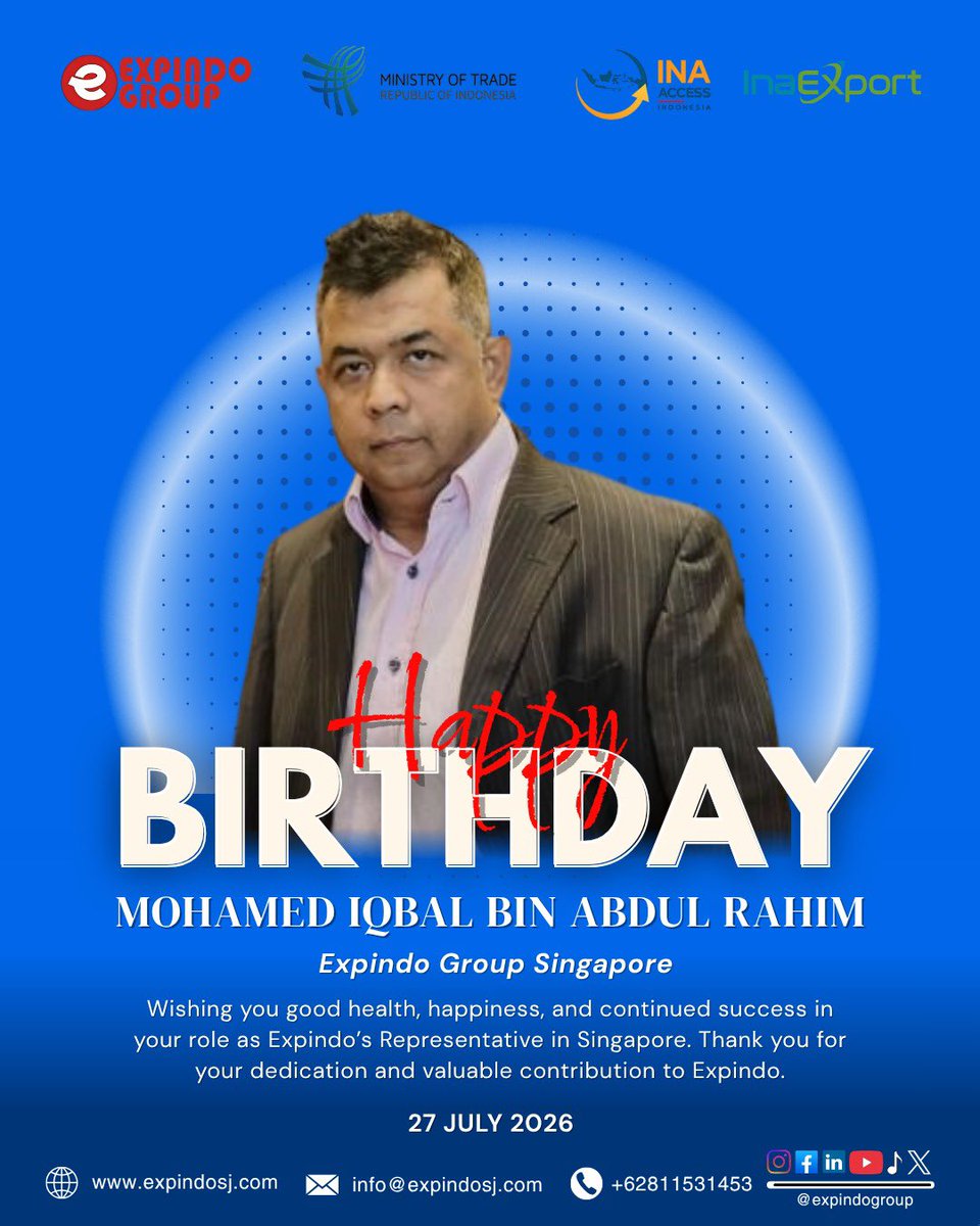 expindogroup's tweet photo. Happy Birthday, Mohamed Iqbal Bin Abdul Rahim! 🎂🎉

Today, we celebrate not only your birthday but also your dedication, professionalism, and valuable contribution as Expindo Group Representative in Singapore. https://t.co/tijcWjXA9F