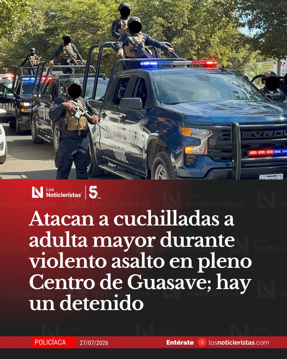 noticieristas's tweet photo. 🚨🚔| Atacan a cuchilladas a una adulta mayor durante un violento asalto en pleno Centro de #Guasave; la víctima quedó gravemente herida y horas después las autoridades lograron la detención de un presunto responsable.

Info 🔗👉🏼 https://t.co/Bsd7B8FZKX https://t.co/mVcMJIdu4Q
