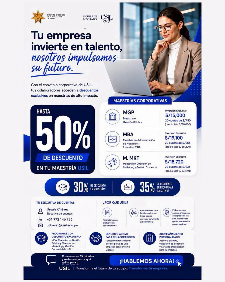 CALPERUOFICIAL's tweet photo. 🎓 ¡Sigue creciendo profesionalmente con beneficios exclusivos!
El Ilustre Colegio de Abogados de Lima, a través de su convenio institucional con USIL, pone a disposición de sus trabajadores y familiares importantes descuentos para impulsar su desarrollo académico: https://t.co/qVFLahgOB1