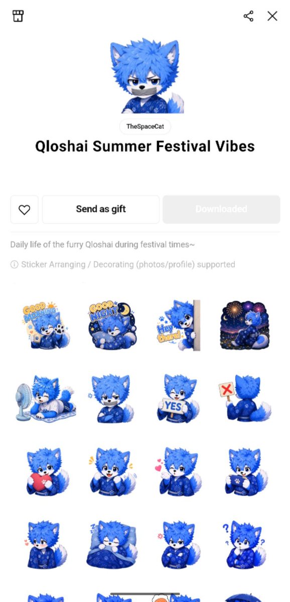 Qloshai's tweet photo. First Line sticker pack is up 😸 Summer festival vibes!

https://t.co/VBzQZrshuQ https://t.co/wjCHxZWYX0