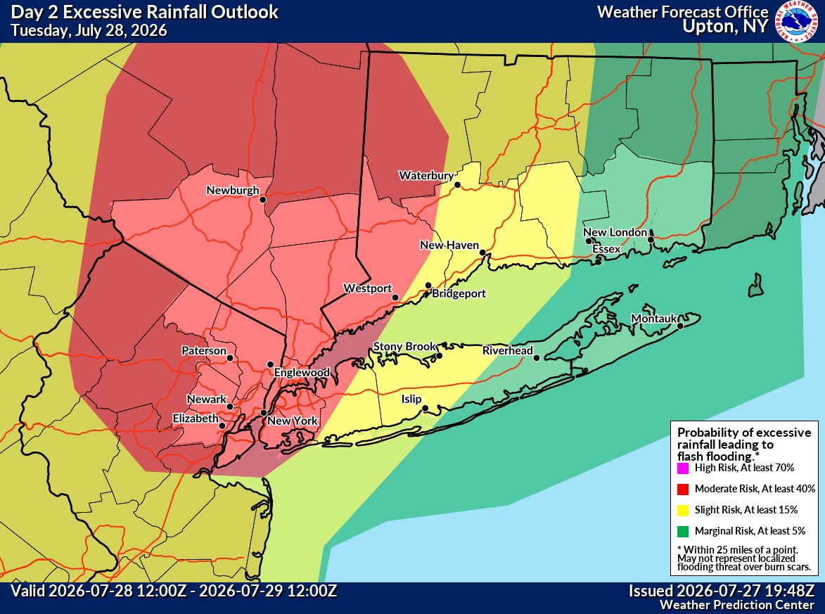 TheEyewallWx's tweet photo. Here’s a Monday evening update on the potential for more serious flash flooding potential on Tuesday between Philadelphia, New York, and New England. We talk about the causes and uncertainty. https://t.co/S5DAyaS4kY https://t.co/HYjsyStv8f