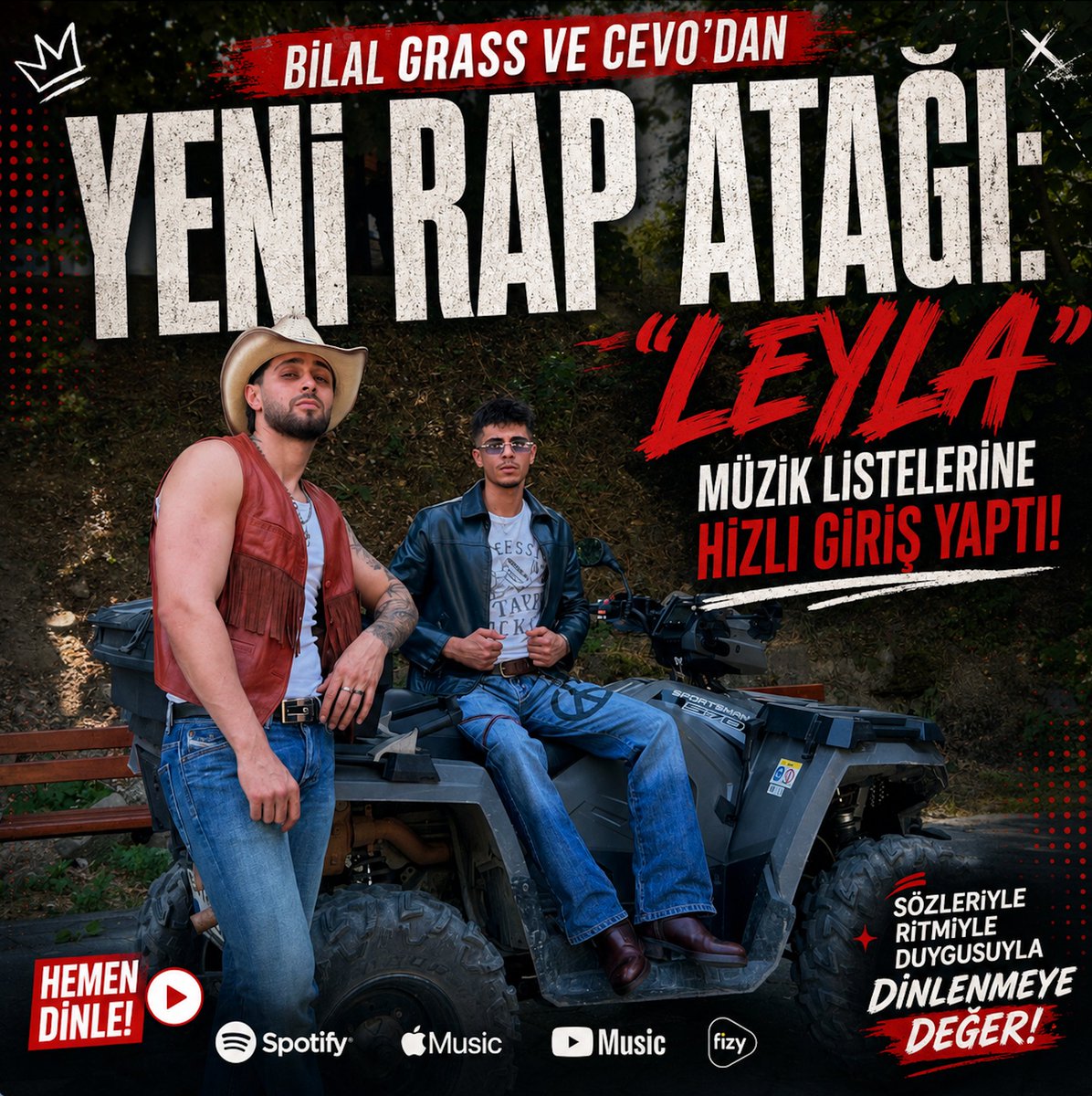 gaziposta_27's tweet photo. BİLAL GRASS VE CEVO’DAN YENİ RAP ATAĞI: “LEYLA” MÜZİK LİSTELERİNE HIZLI GİRİŞ YAPTI! https://t.co/OODjR5CrgI 

#BilalGrass #Cevo #Leyla #YeniŞarkı #YeniKlip #Rap #TürkçeRap #HipHop #RapMüzik #Müzik #MüzikHaberleri #Trend #Keşfet #FYP #Viral #Spotify #AppleMusic #YouTubeMusic https://t.co/iSRvvs0kBr