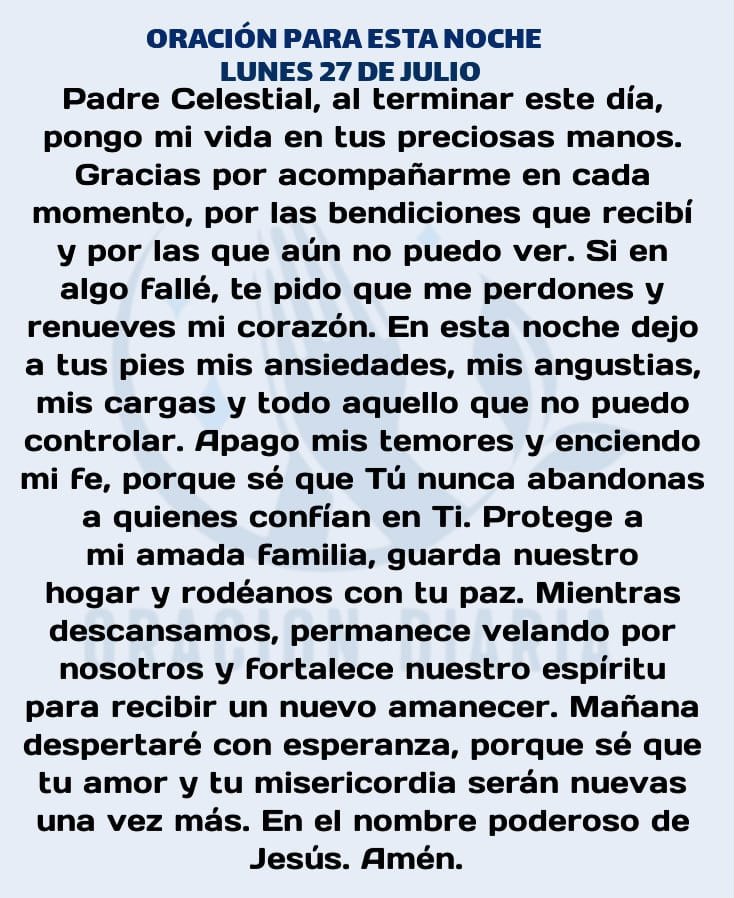 oracion_diaria's tweet photo. Oración Diaria para esta noche de Lunes 27 de Julio de 2026 https://t.co/rFXRVpODwt