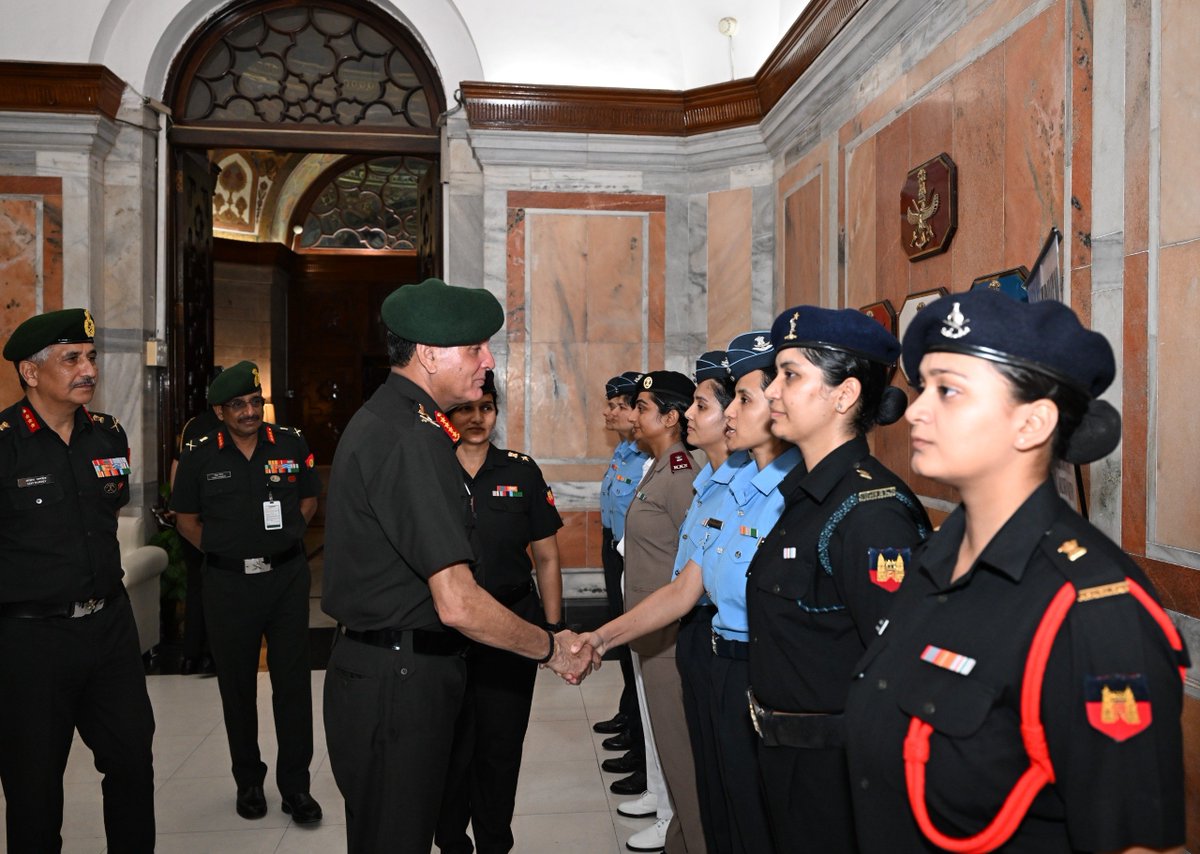 adgpi's tweet photo. #GeneralDhirajSeth, #COAS, interacted with the Women Officers of the first-ever Tri-Service all-women circumnavigation sailing expedition, Samudra Pradakshina, following their return on 22 Jul 2026.

The nine women officers completed an extraordinary 314-day voyage, covering nearly 25,500 nautical miles across four oceans, exemplifying courage, endurance, teamwork and the indomitable spirit of women. Their remarkable achievement stands as a testament to the professionalism and resolve of the Indian Armed Forces.

#SamudraPradakshina #IndianArmy #IndianNavy #IndianAirForce #TriService 

@DefenceMinIndia @SpokespersonMoD @IAF_MCC @indiannavy @IA_SportsAdvntr