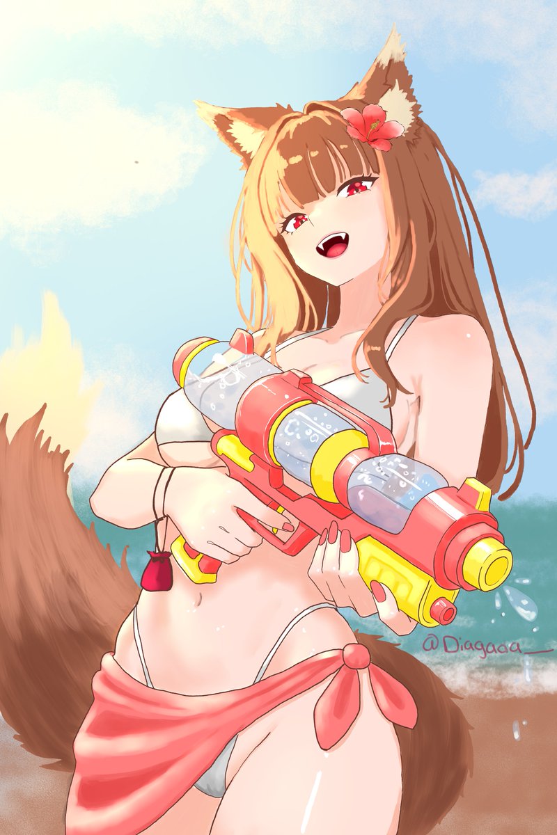 Diagada_'s tweet photo. Holo with a water gun at the beach 
#spiceandwolf https://t.co/jcrpEKKADT