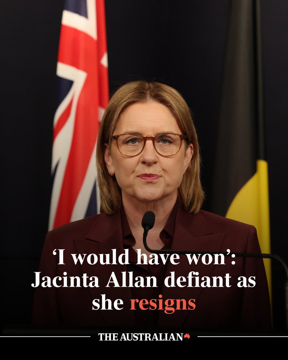 australian's tweet photo. Jacinta Allan said she believed she would have won an internal election against Ben Carroll to determine the Labor leadership.

But she said she was resigning to prevent damaging the ALP so close to the November 28 election. Damon Johnston, Lily McCaffrey have more: https://t.co/HNKyXn6zva