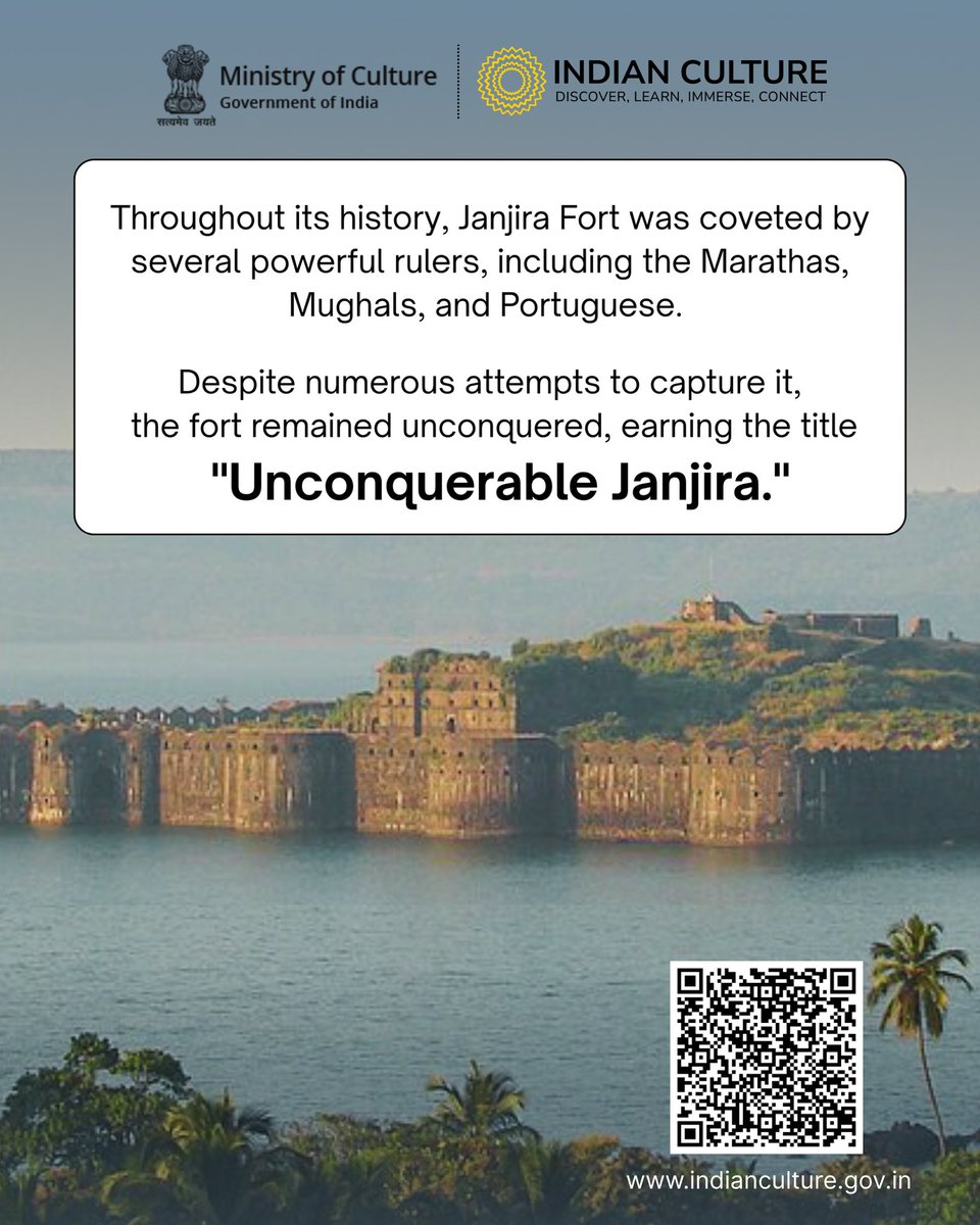 _IndianCulture's tweet photo. A fort surrounded by the sea. Countless attacks. Not a single conquest.
Swipe to explore the remarkable story of #Murud Janjira, the legendary #sea fort that withstood repeated invasions and came to be known as the Unconquerable #Janjira.
Read more about this iconic #fort at https://t.co/z3KeKDb8ie
Save this post, share it with a history enthusiast, and follow @_IndianCulture for more fascinating stories from India's rich #culturalheritage.
#IndianCulturePortal #MinistryOfCulture #IndianCulture #MurudJanjira #JanjiraFort #FortsofIndia #IncredibleIndia #IndianHeritage #HistoryFacts #HistoryOfIndia #HeritageIndia #MaharashtraTourism #ExploreIndia #FortArchitecture #tourism #history #heritage #siddi #koli #MarathaHistory #Portuguese #maratha #ASI
@MinOfCultureGoI @AmritMahotsav @incredibleindia @ASIGoI @maha_tourism @tourismgoi @PIBCulture
