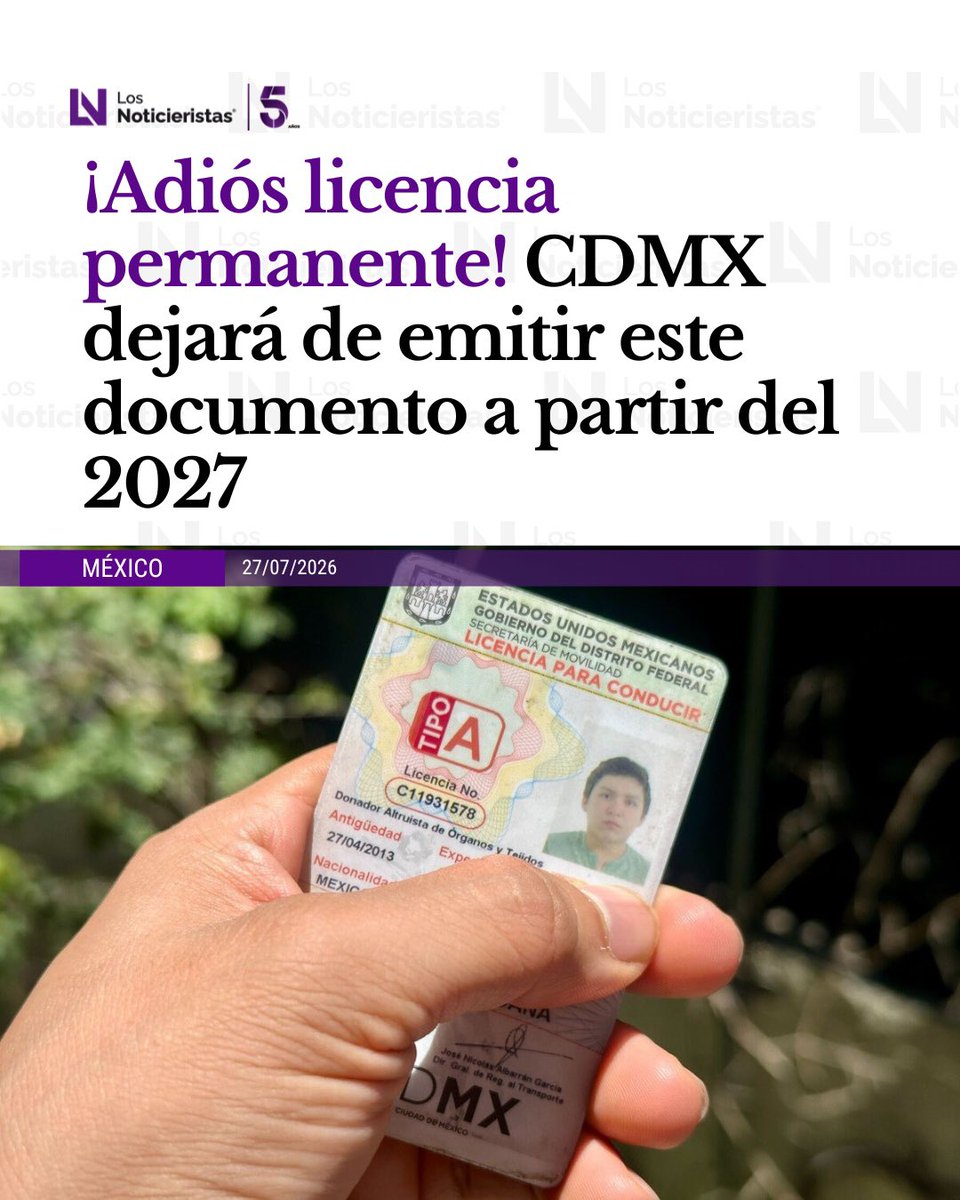 noticieristas's tweet photo. 🟣🪪 La licencia permanente en la #CDMX dejará de emitirse en 2027. Conoce la fecha límite, los requisitos y el costo para realizar el trámite antes de que termine el programa.

Info📲 https://t.co/rXJDvvKXVh https://t.co/sFCvDPuDei