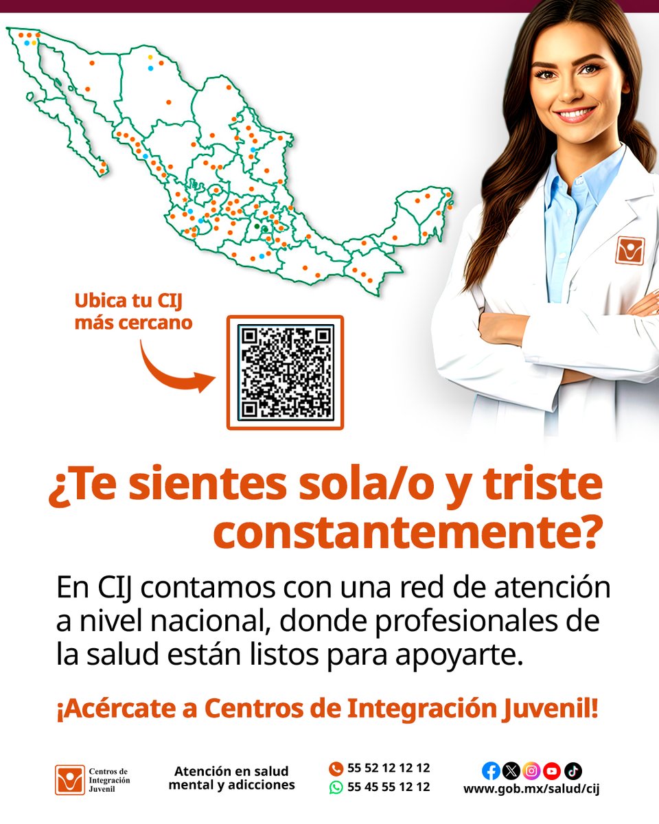 CIJ_Adicciones's tweet photo. En CIJ hay una red de profesionales que pueden escucharte y acompañarte en todo el país. 

Recuerda que también puedes comunicarte con nosotros por teléfono o WhatsApp para recibir orientación. 📞📲

Ubica tu CIJ más cercano y empieza a cuidar de ti en el siguiente link: https://t.co/ylANXcig7M

#SaludMental #NoEstásSolo #NoEstásSola #Bienestar
