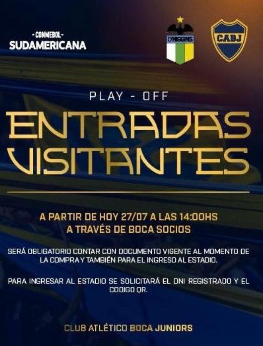 BocaPasionTotal's tweet photo. 🎫#Boca habilitó el expendio de ENTRADAS VISITANTES para el que quiera acompañar al equipo en Chile vs O'Higgins.

#LAINFODEBOCA @PampaAranda https://t.co/KqSyciiPBD