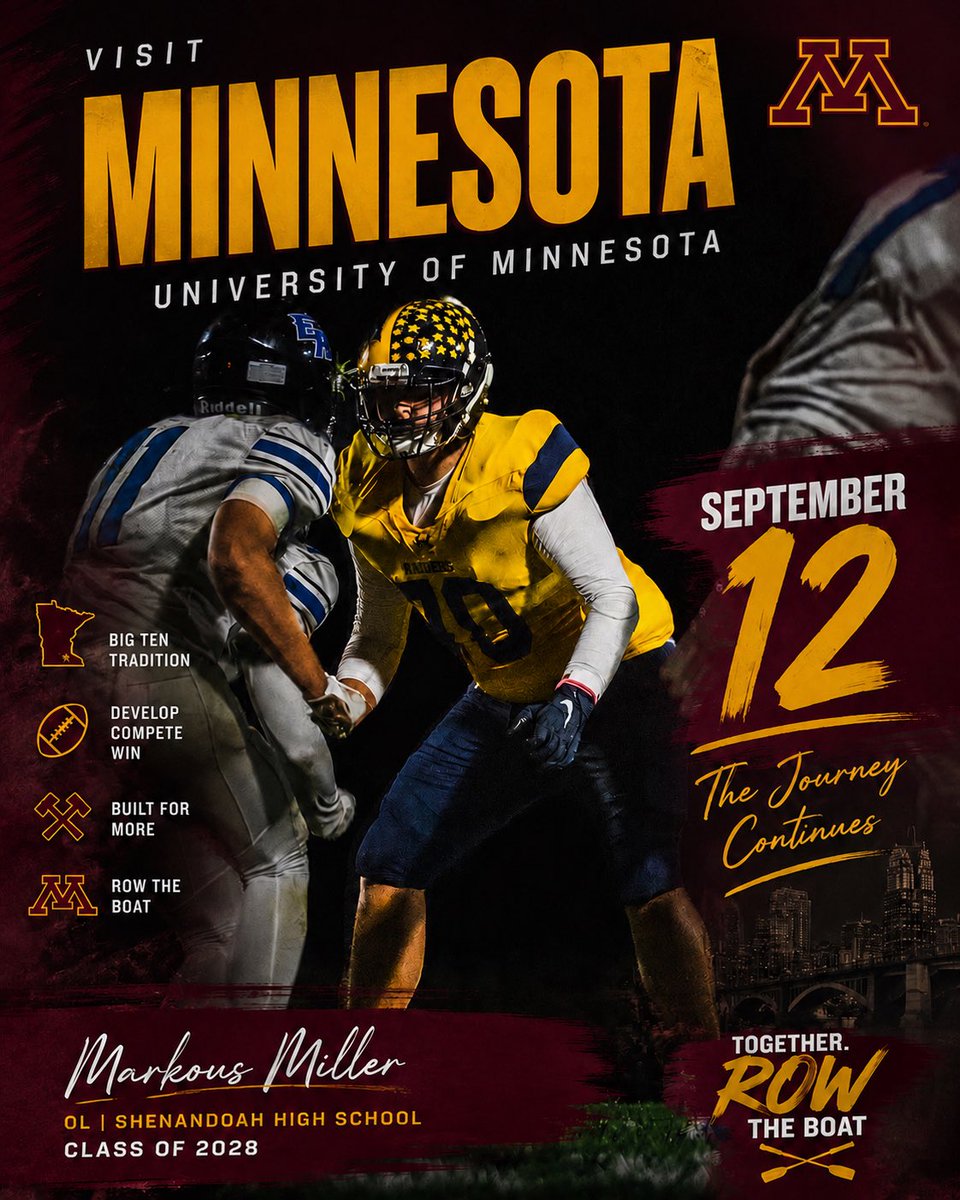 MillerMarkous's tweet photo. Excited to have the opportunity to visit the University of Minnesota in September! Thanks to @nick20lee for the invite! 
#OL #2028 https://t.co/g0AAC6JFk3