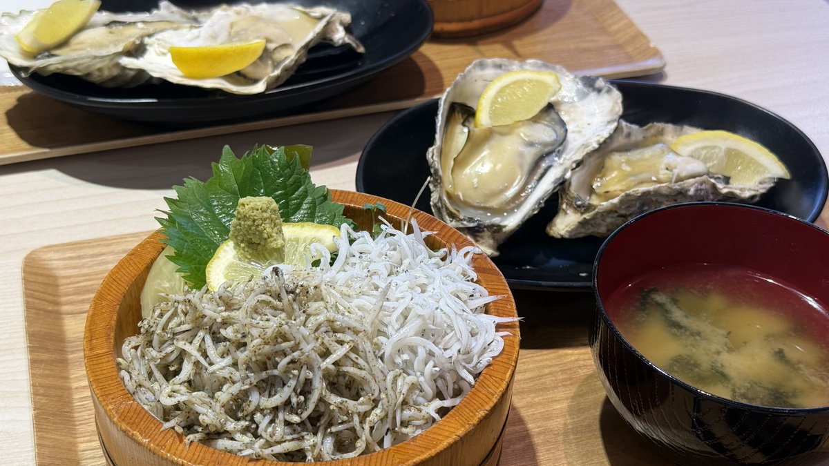 tacacooa's tweet photo. そして夕食は豪快に牡蠣とシラス丼で仙台を締めるという幸せ。ありがとう〜✨美味しかったー✨ https://t.co/6Ci5Bb9vN6