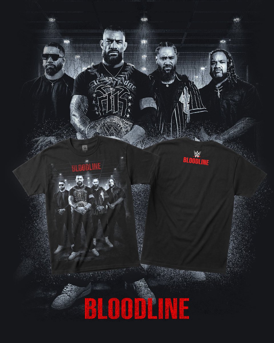 WWEShop's tweet photo. The next chapter of The Bloodline is here. Add the newest Bloodline tee to your collection and shop it now at #WWEShop #WWE 🛒: https://t.co/uaSlym4hsm https://t.co/iHeH2fZB3I