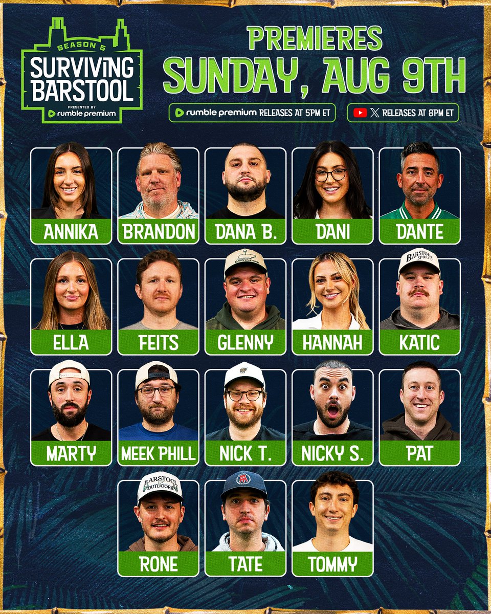 barstoolsports's tweet photo. SURVIVING BARSTOOL SEASON 5 STARTS SUNDAY AUGUST 9TH

18 of Barstool’s craziest employees battle it out for $250,000 https://t.co/DO62M4PVdO
