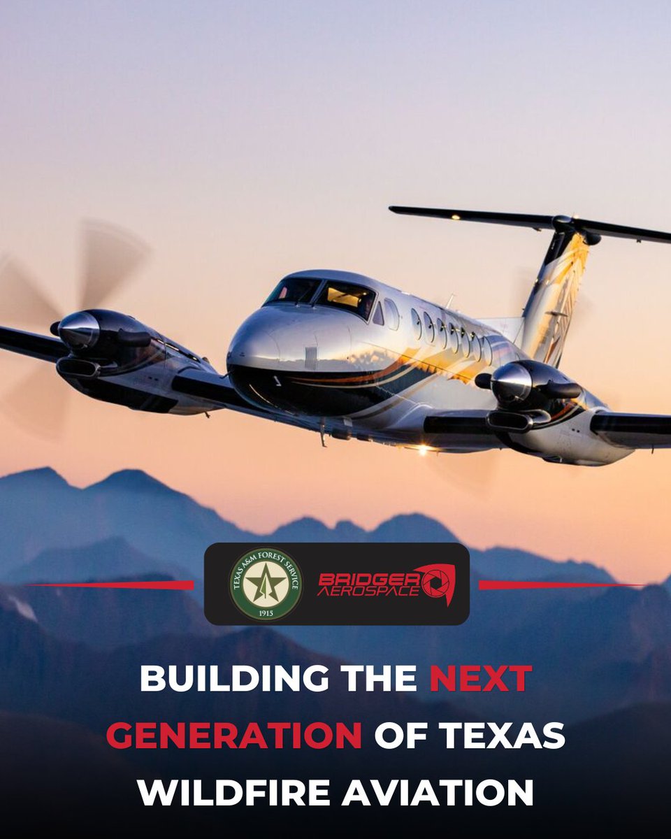 BridgerAero's tweet photo. A new milestone for Bridger Aerospace.

We're honored to partner with Texas A&M Forest Service to help build Texas' dedicated wildfire aviation fleet through the acquisition, modification, and delivery of three King Air 360 multi-mission aircraft.

Following years of increasingly severe wildfire activity, including the Smokehouse Creek Fire, the largest in Texas history, the state is investing in dedicated aerial capability to strengthen its wildfire preparedness.

Equipped with advanced sensors, these aircraft will provide near-real-time video, mapping, heat detection, and other situational awareness tools that give incident commanders and firefighters a more complete picture of conditions on the fireline.

This marks Bridger's first contract to modify aircraft for a state wildfire aviation program, expanding our role  into helping states build long-term aerial firefighting capability.

Learn more at the link in our bio.

#aerialfirefighting #wildfire #aviation #fire #texas