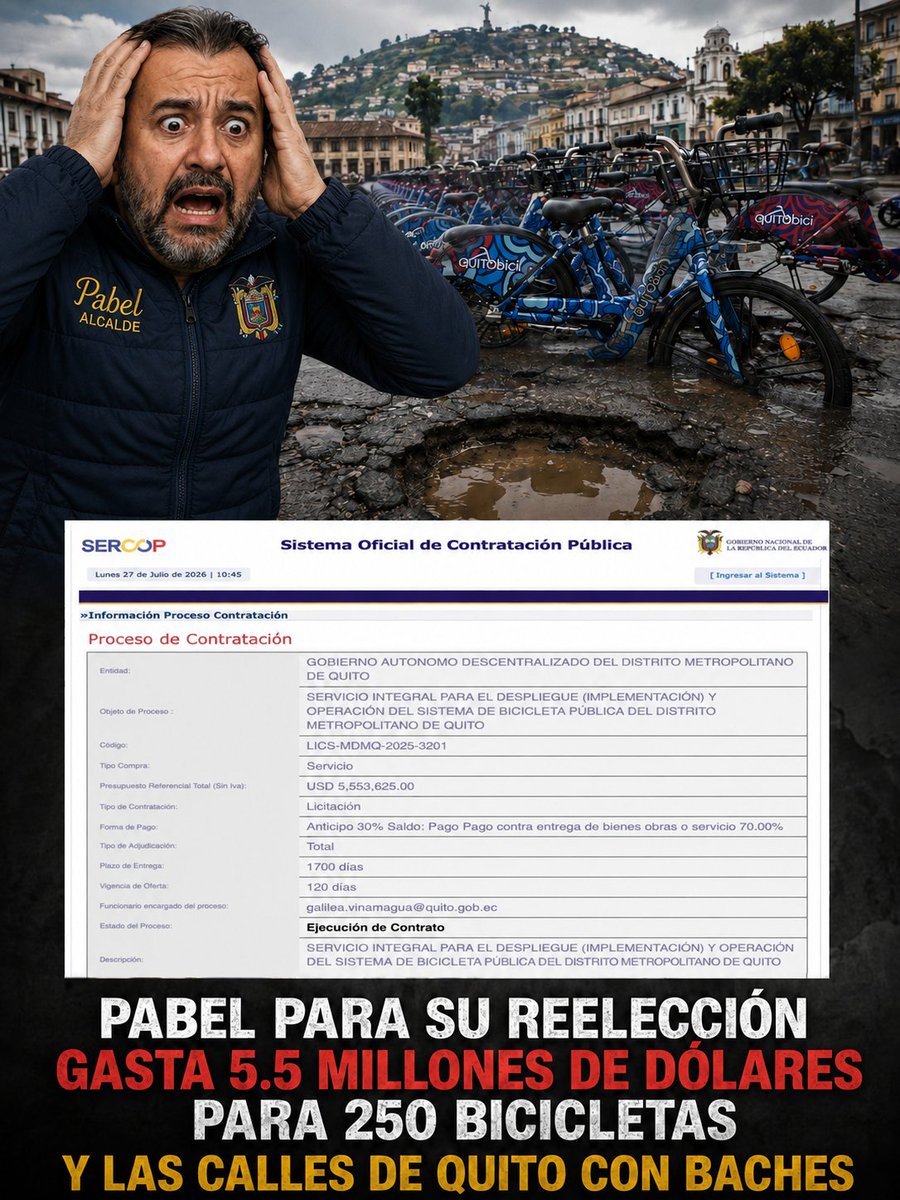larojarevo's tweet photo. Se hizo viral la compra de las bicicletas de @Pabelito cuando la ciudad necesita empleo, salud, seguridad y obras gasta la plata en huevadas @ladataec @SuerodlaVerdad1 @LaPosta_Ecu @ecuavisa @teleamazonasec https://t.co/DLv8nnkLz2