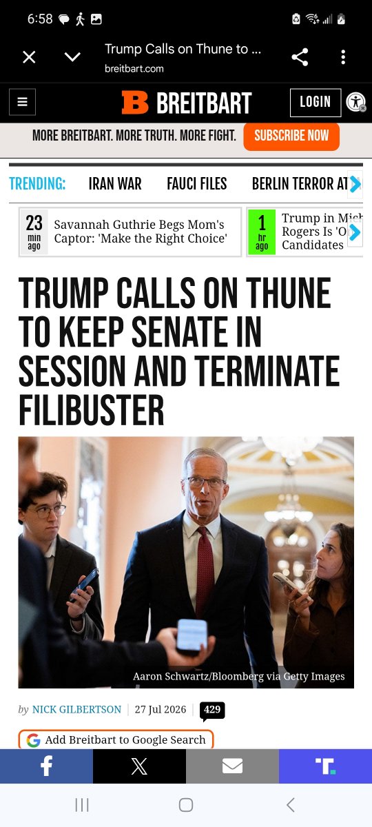 SD73660's tweet photo. On Monday,President Trump urged Senate Majority Leader John Thune to keep the Senate in session to eliminate the filibuster&amp;pass the SAVE America Act.He used Truth Social to push Thune to keep senators in Washington until the Act,which aims to secure federal elections,is approved https://t.co/WL8875M2mq
