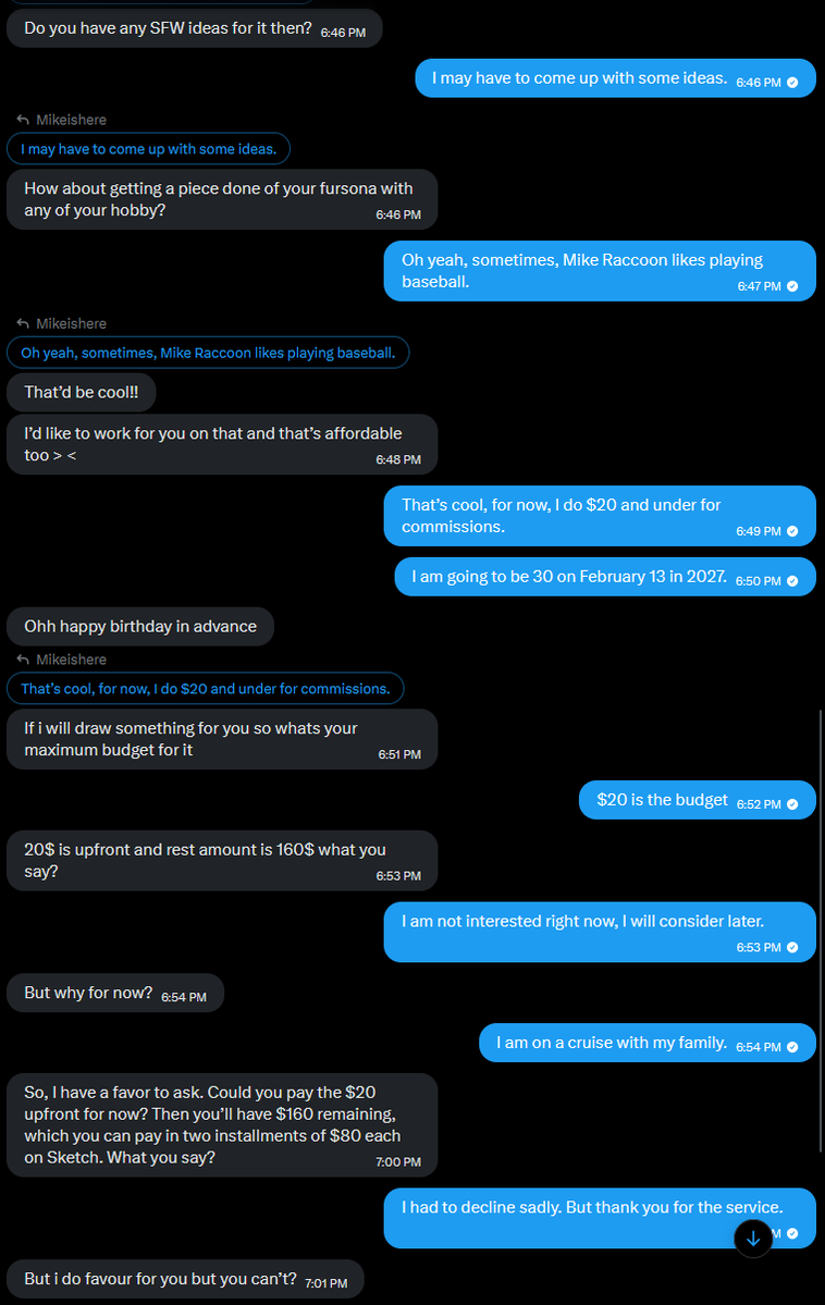 Mikeishere2's tweet photo. I hate to make a vent post. I found a user that is trying to scam me. I have to censor the name. That user is trying to get me to pay 180 dollars out of the unwanted commission. https://t.co/yyimcrIUVs