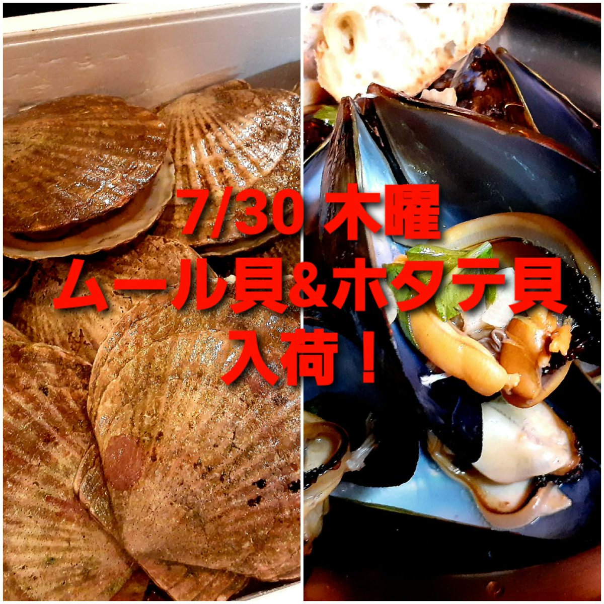 caskandstill's tweet photo. 週末スペシャル予告編
Week end Seafood
7月30日(木)
『北海道 さるふつ直送 ホタテ貝』
『青森 陸奥湾 ムール貝」
日本では夏ならでは旬の味…ご堪能ください。
白ワインが最高に合います!
#西川口 #BAR #川口 #鳩ケ谷 #さいたま #埼玉 #戸田 #蕨 #バー #caskandstill #ワイン https://t.co/IRAG9Zwo0y