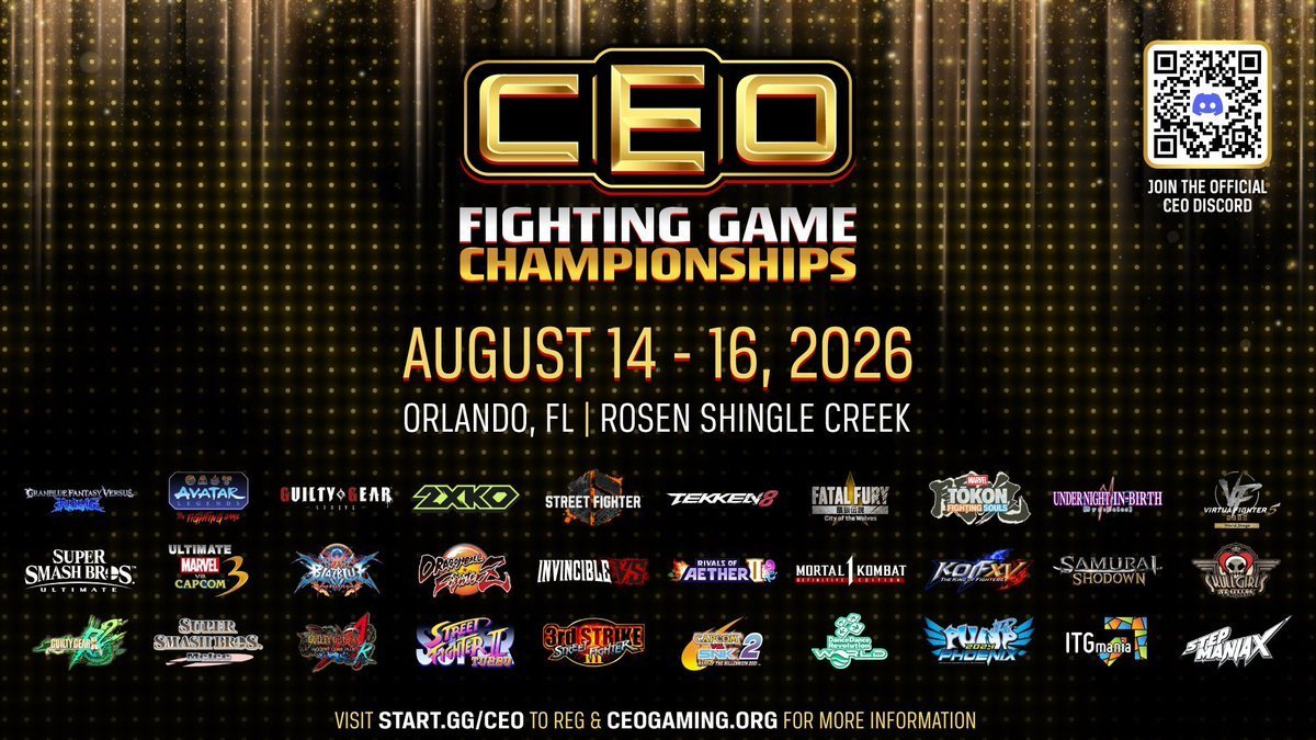CEOGaming's tweet photo. #CEO2026 Registration has officially surpassed CEO 2019 which was our biggest CEO previously. 

Thank you to the FGC for turning our upcoming event into one of the biggest we've ever had.

Player Registration will end this Friday night at 11:59 pm est so don't miss out. https://t.co/LA7ZnKvS4R