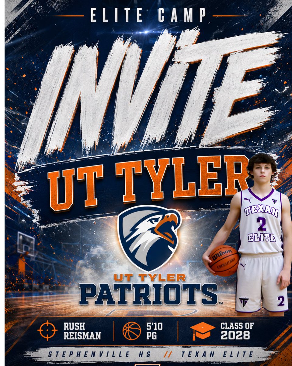 rushreisman2's tweet photo. Thank you Coach @zequetenorio for reaching out and inviting me to Elite camp at UT Tyler. Go Patriots!
@zequetenorio https://t.co/b7Io7Qoif6