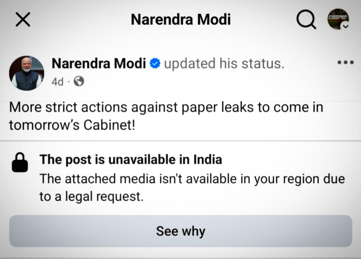 Dinglish_Samosa's tweet photo. Namaste 🙏 
Meta has reportedly restricted/blocked the visibility of PM Narendra Modi's first selfie video on Facebook in India.

Freedom of Expression https://t.co/8uiEtenccs