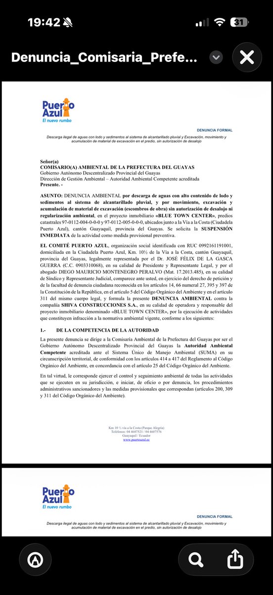 PuertoAzulec's tweet photo. Señor Prefecto: @EncaladaVCarlos 

Hace 25 días el Comité de Puerto Azul denunció en la Comisaría Ambiental de la Prefectura las irregularidades y el atropello a las normas ambientales del proyecto Blue Town Center.

25 días después… ni siquiera han calificado la denuncia.

Más de 11.500 vecinos de la ciudad más grande del país esperando respuesta.

¿Transparencia? ¿Honradez? ¿Respeto a la ley?

Exigimos respuestas. Ya. @ladataec @lahoraecuador @PrefGuayas  @Vialacostagye  @ViaLaCostaLucha