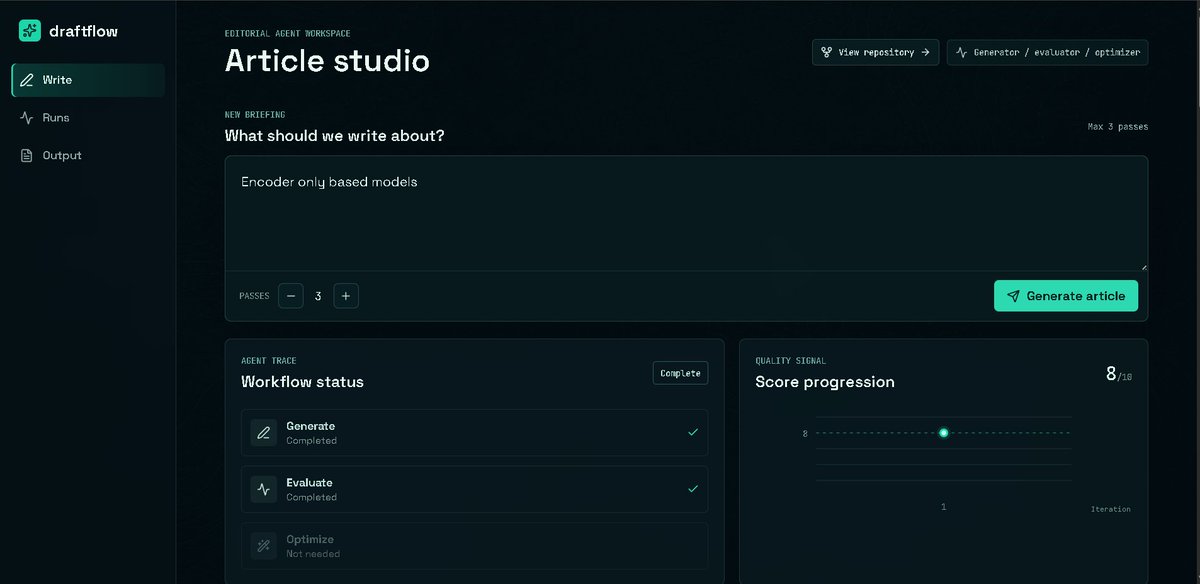 aniketdotcom's tweet photo. Finished building a mini project while learning LangGraph.

Built an AI Article Generator using an iterative workflow: Generate → Evaluate → Optimize.

Deployed it so anyone can try it.
Building projects makes these concepts click far better than reading docs.

#LangGraph #LLM https://t.co/D4ZY3lIylq