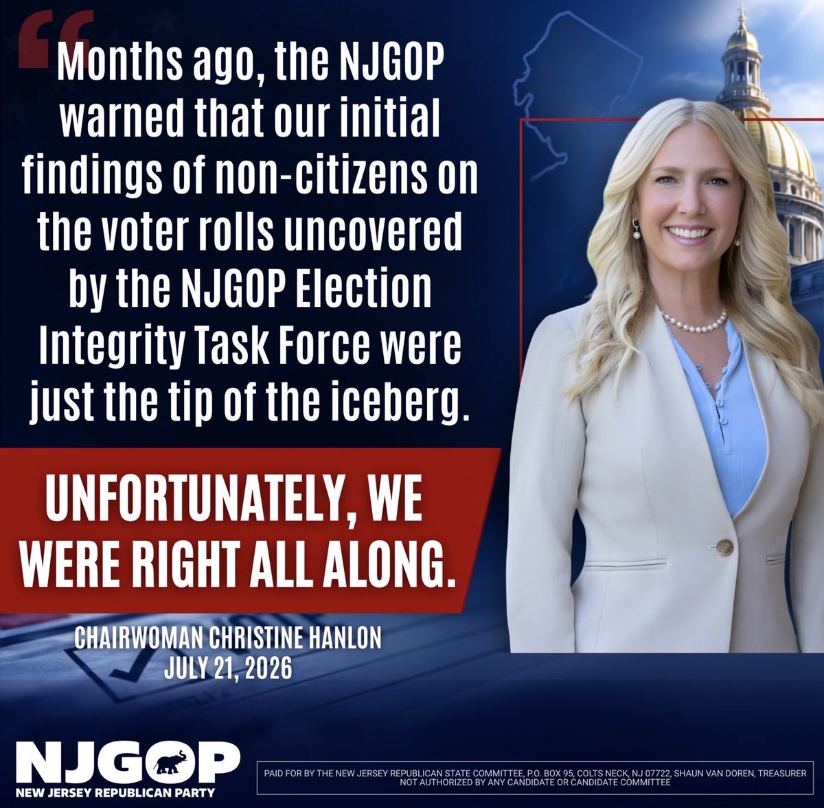 NJGOP's tweet photo. We called it back in June. We haven’t let up since.
New Jerseyans demand answers, and Republicans are not stopping until we get them. https://t.co/rY0nqNNck6