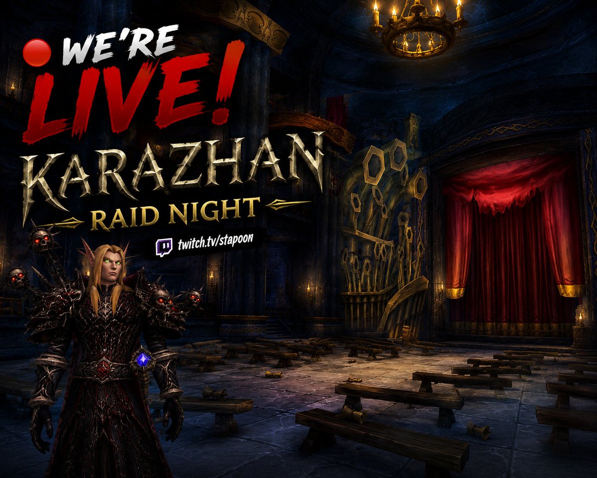 StapoonGaming's tweet photo. 🔴 WE'RE LIVE!

It's Karazhan Raid Night!

After raid, it's Blood Elf Paladin tanking &amp; leveling time!

Come hang out, chat, and enjoy a fun night of WoW!

https://t.co/OnZfV9gxEz

#WorldOfWarcraft #WoW #TheBurningCrusade #TBCClassic #Karazhan #TwitchStreamer #MMORPG #Gaming https://t.co/QEtQ48h7Jd