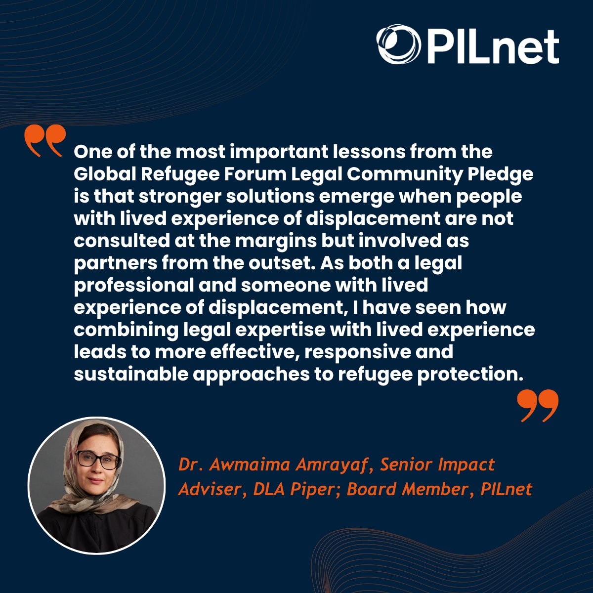 PILnet's tweet photo. The 1951 #RefugeeConvention turns 75 today.
Members of our team who guide &amp; implement our Forced Displacement work reflect on the ongoing importance of the Convention &amp; the role of the #legalcommunity upholding the rights of those forcibly displaced: https://t.co/4nNgQgpXAs https://t.co/tnnxxEw5ZZ