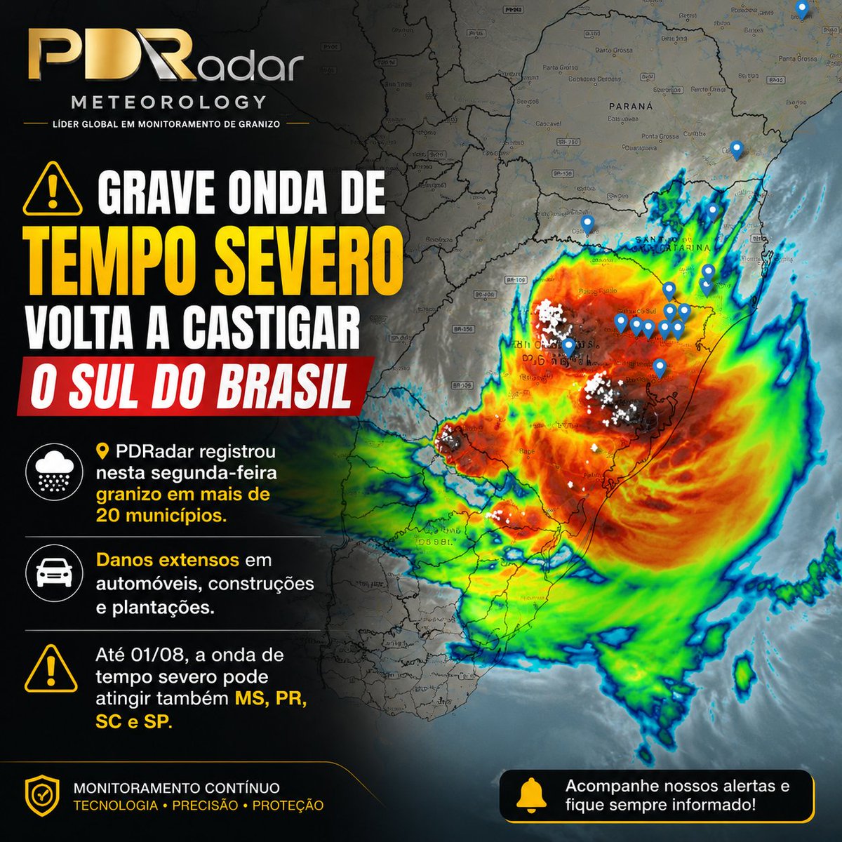radar_pd's tweet photo. 🚨 Grave onda de tempo severo volta a castigar o Sul do Brasil. https://t.co/SxQFQ3xpRJ
