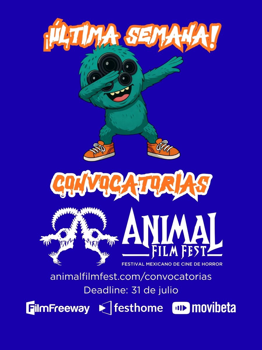 ANIMAL_FilmFest's tweet photo. ⚠️ ¡Última semana! ⚠️
👉 https://t.co/GUiBxMvRhZ
🔥 Proyectos de horror, terror, suspenso y thriller.
🗓 Hasta el 31 de julio.
#ANIMALFilmFest #AFF #AFF7 https://t.co/68HR1LGHn9
