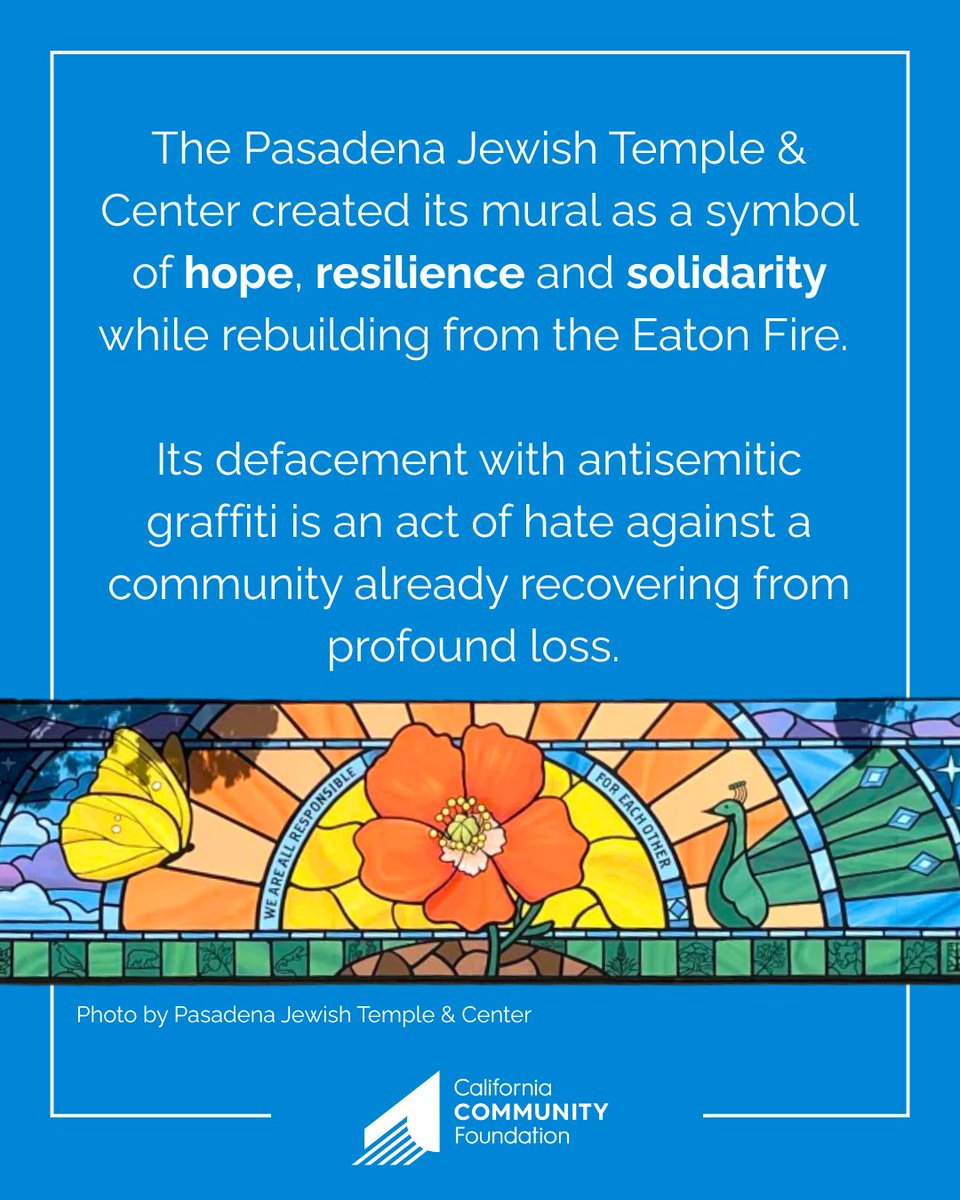 calfund's tweet photo. CCF stands with our grantee partner Pasadena Jewish Temple &amp; Center and Jewish communities across Los Angeles County. Antisemitism has no place here. https://t.co/YWVYxHlQcJ