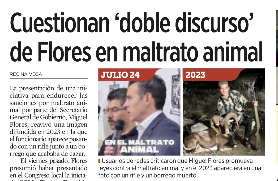 angelcharlsmty's tweet photo. Cuestionan el 'doble discurso' de @mikefloresse en tema del maltrato animal. 👇

-En 2023 presumía fotos cazando borregos con rifle en mano.

-Pero el viernes presentó iniciativa para crear el Registro de Maltratadores y Abusadores de Animales (REMA).

https://t.co/Dmbau12SVk https://t.co/hIB2dUl3bK