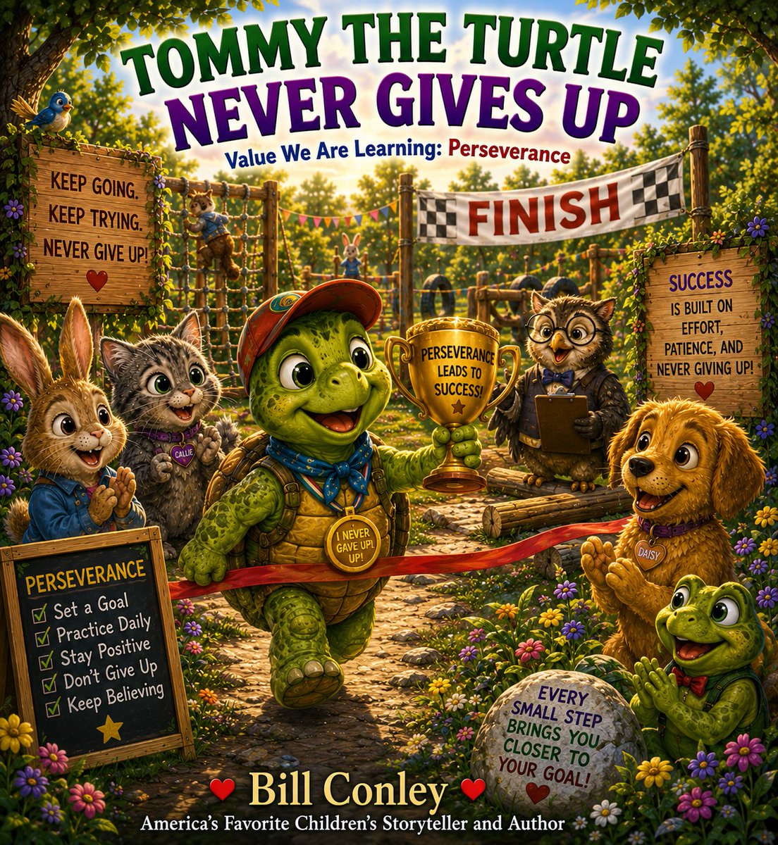 billconley7's tweet photo. TOMMY THE TURTLE NEVER GIVES UP

VALUE WE ARE LEARNING:
Perseverance means continuing to try even when something is difficult. People who persevere do not quit when they face obstacles, make mistakes, or experience setbacks. Instead, they keep moving forward one step at a time. Perseverance teaches patience, determination, and resilience. In this story, Tommy discovers that steady effort and a positive attitude can help him achieve goals that once seemed impossible.

MORAL OF THE STORY:
Perseverance is the ability to keep going when challenges arise. Success rarely happens all at once and often requires patience, effort, and determination. People who persevere understand that setbacks are a normal part of learning and growing. Every small step forward brings us closer to our goals. Quitting guarantees failure, but persistence creates opportunities for success. The most successful people are often those who simply refused to give up. Difficult tasks become easier when we continue practicing and improving. A determined heart can accomplish remarkable things.

Click below to read the rest of the story.

https://t.co/XitcJLKUKd