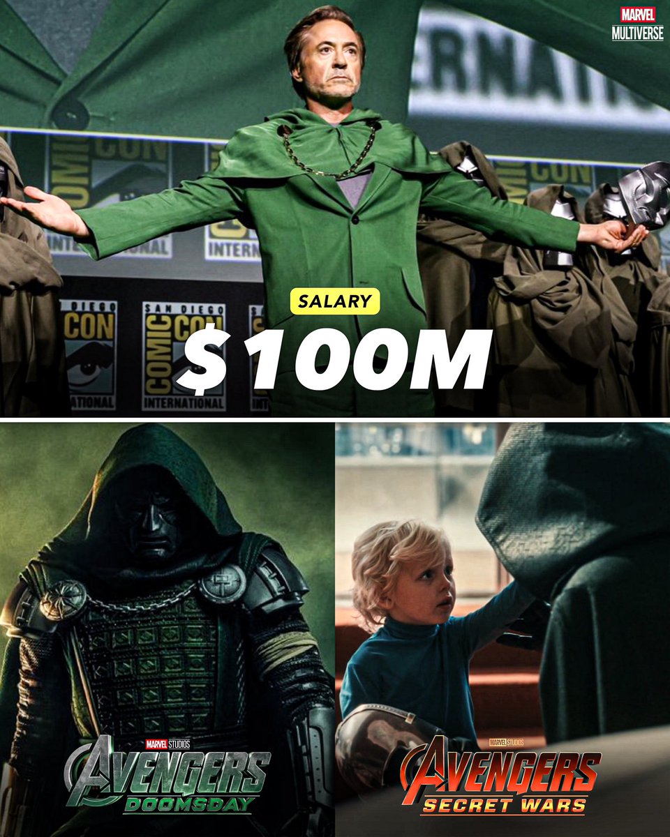 MarvelMultive's tweet photo. Robert Downey Jr. reportedly got paid $100M to play Doctor Doom in ‘AVENGERS: DOOMSDAY’ and ‘SECRET WARS’.

(via: PageSix) https://t.co/361iCbV2BF