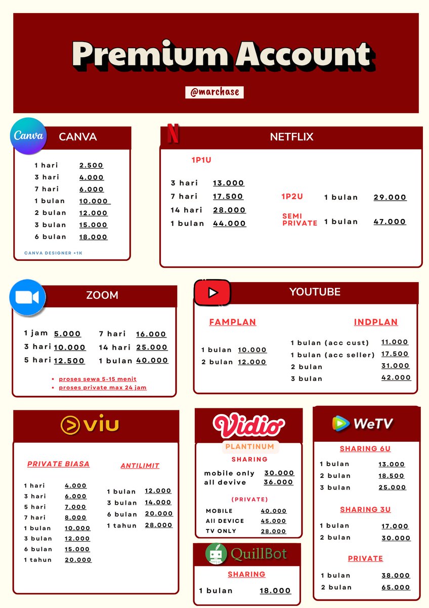 marchase_'s tweet photo. OPEN! 
- akun premium murah
- trusted 
- lengkap.

ready: netflix, canva, youtube, wetv, iqiyi, appmus etc.

fast resp on wa:  https://t.co/7Ee21IbYed https://t.co/QBUqis6IPQ
