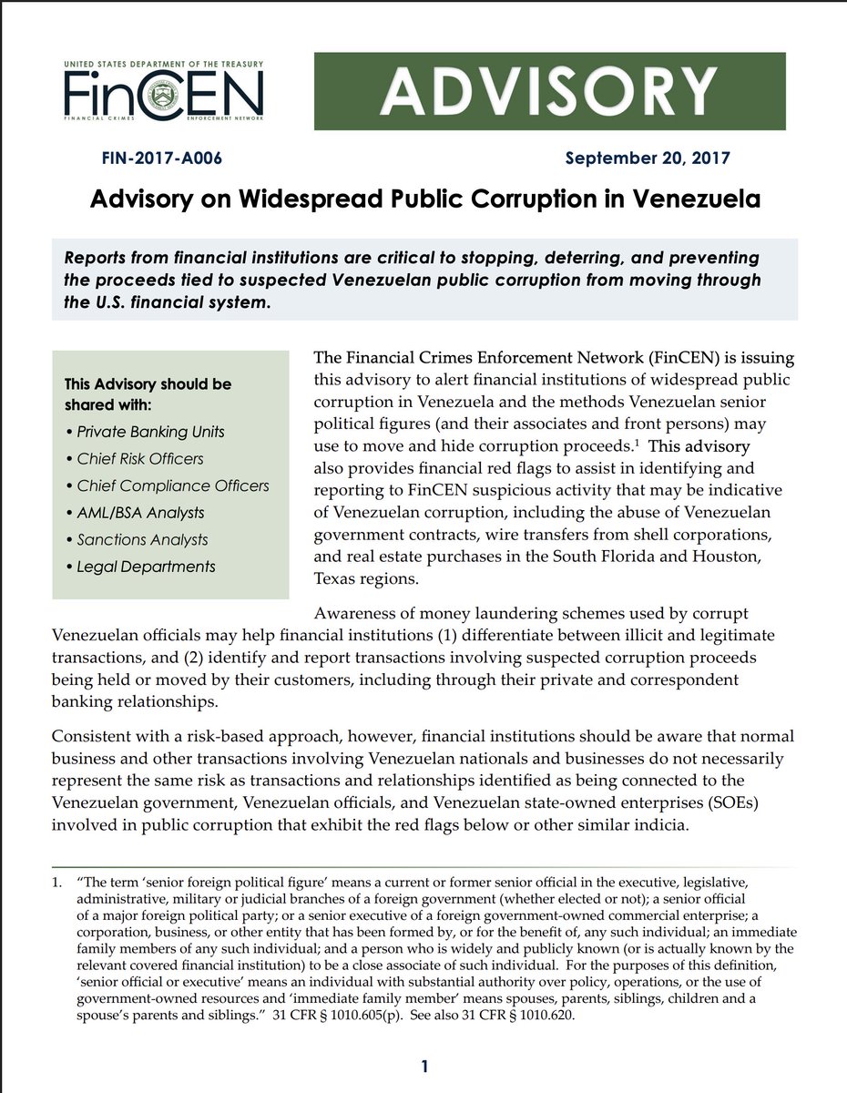 planwac's tweet photo. FINCEN, la llamada Red de Control Financiero de EE.UU., anuncia que ha decidido "relajar" hasta enero de 2027  la supervisión sobre las operaciones financieras con el Gobierno de Venezuela, vigentes mediante dos ALERTAS emitidas en 2017 y 2019. 

En 2017, FINCEN dijo que "le preocupaba la corrupción" en Venezuela y que pudieran usarse las cuentas del Gobierno o entidades públicas venezolanas para legitimar capitales. Y zuas, lanzó el primer alerta.

Inmediatamente los bancos internacionqles empezaron a cerrar corresponsalías que servían de canales al comercio exterior del país (pagar y cobrar); congelaron cuentas, activos y paralizaron las operaciones financieras públicas. Se paralizaron fundamentalmente operaciones que estaban en marcha de compra de medicamentos, vacunas, alimentos, semillas, servicios y operaciones de PDVSA entre otras.

En 2019 FINCEN amplió y reforzó con una segunda ALERTA y esta vez se la dedicó al CLAP.  Y zuas, vino el segundo zarpazo.

Las ALERTAS de FINCEN iniciaron lo que el https://t.co/Vqp9v2D9P3 llama el "bloqueo invisible" a través del llamado sobrecumplimiento. Es decir, no hace falta que te sancione directamente, sólo digo que voy a supervisar a todos los que transan algo en el sistema financiero contigo, para que inmediatamente todos los bancos salgan espantados. Ya lo sabemos: por aquello de que no hay nada más cobarde que un dólar.

En 2019 ya habíamos identificado 41 bancos internacionales que congelaron dinero de Venezuela. El más grande ellos, el Novo Banco de Portugal que llegó a congelar 1300 millones de euros. De esos recursos, al menos hasta la pandemia, no vimos ni medio,

FINCEN impuso el bloqueo financiero a Venezuela "apretando un botón" y ello significó nuestra salida "facto" del sistema de corresponsalía bancaria, SWIFT.

Hoy relajan por unos meses este sistema draconiano con el argumento de que quieren apoyar la reconstrucción y el flujo de recursos de ayuda humanitaria hacia Venezuela. Como si la reconstrucción terminara el 31 de diciembre. 

Ojo: No dudo que al menos en los próximos meses importantes fondos puedan canalizarse hacia el país y sus necesidades sin temor a las sanciones (que siguen vigentes).

Venezuela no puede vivir de permisos temporales y licencias. El pueblo venezolano exige y necesita que se levante íntegramente el bloqueo y recuperemos plenamente todos nuestros derechos económicos.