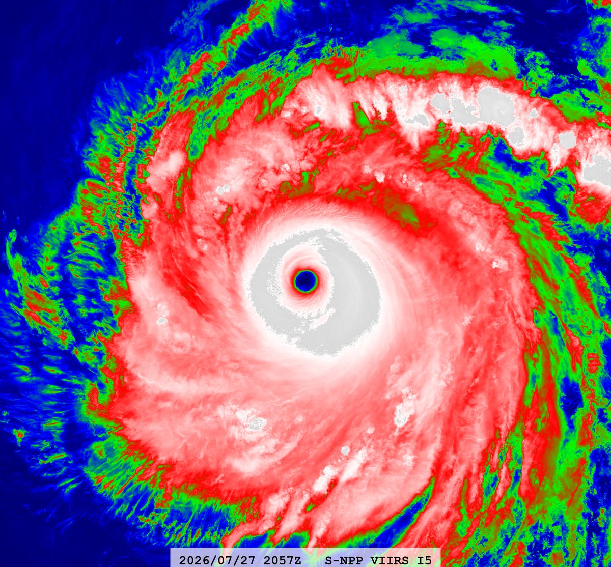 zeb199818's tweet photo. #07E Hurricane #GENEVIEVE
Satellite: #SNPP #VIIRS
Channel : I5 (11.45 µm) 375-m
Time : 2026/07/27 2057Z
Eye Temp : 22.736 °C
Data Source : Amazon S3 Bucket SDR
CPA : ~90 km https://t.co/wfNTEzS4Vq