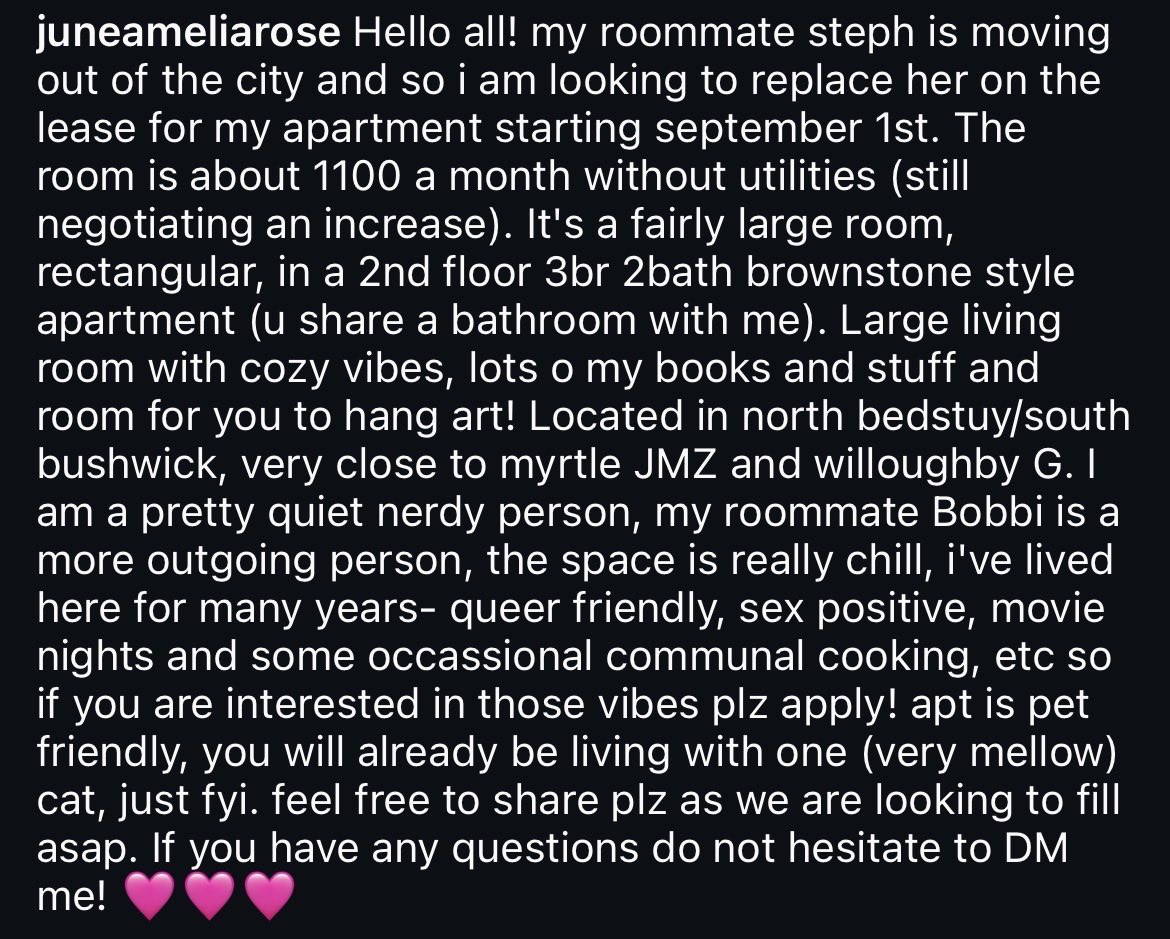 juneameliarose's tweet photo. hello i am looking for a new roommate! details below, plz share https://t.co/ZzjF5JfdSk
